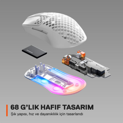 SteelSeries Aerox 3 2022 Snow RGB Kablosuz Gaming Mouse - Görsel 2